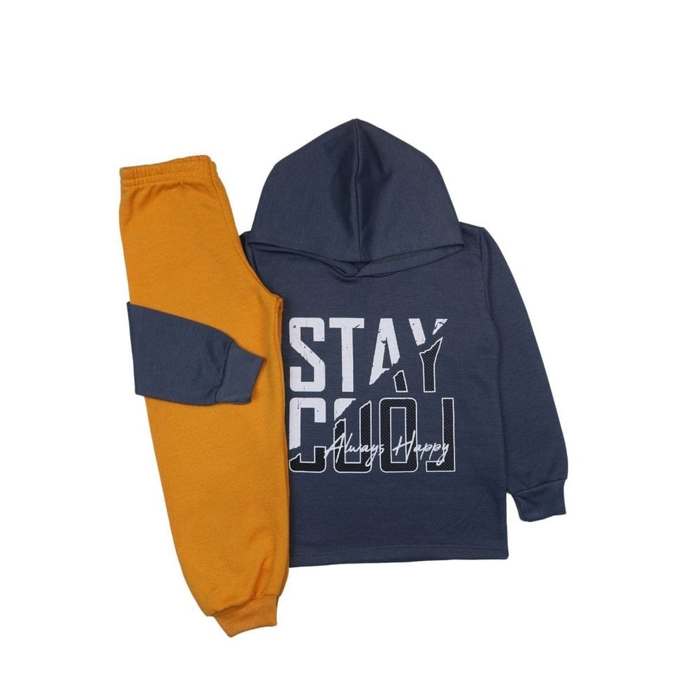 Conjunto de Moletom Flanelado para Menino Larthani Blusa com Capuz Cinza e Calça Laranja