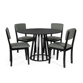 Mesa de Jantar Redonda Gabi Preta com 4 Cadeiras Estofadas Ella Preto/Cinza