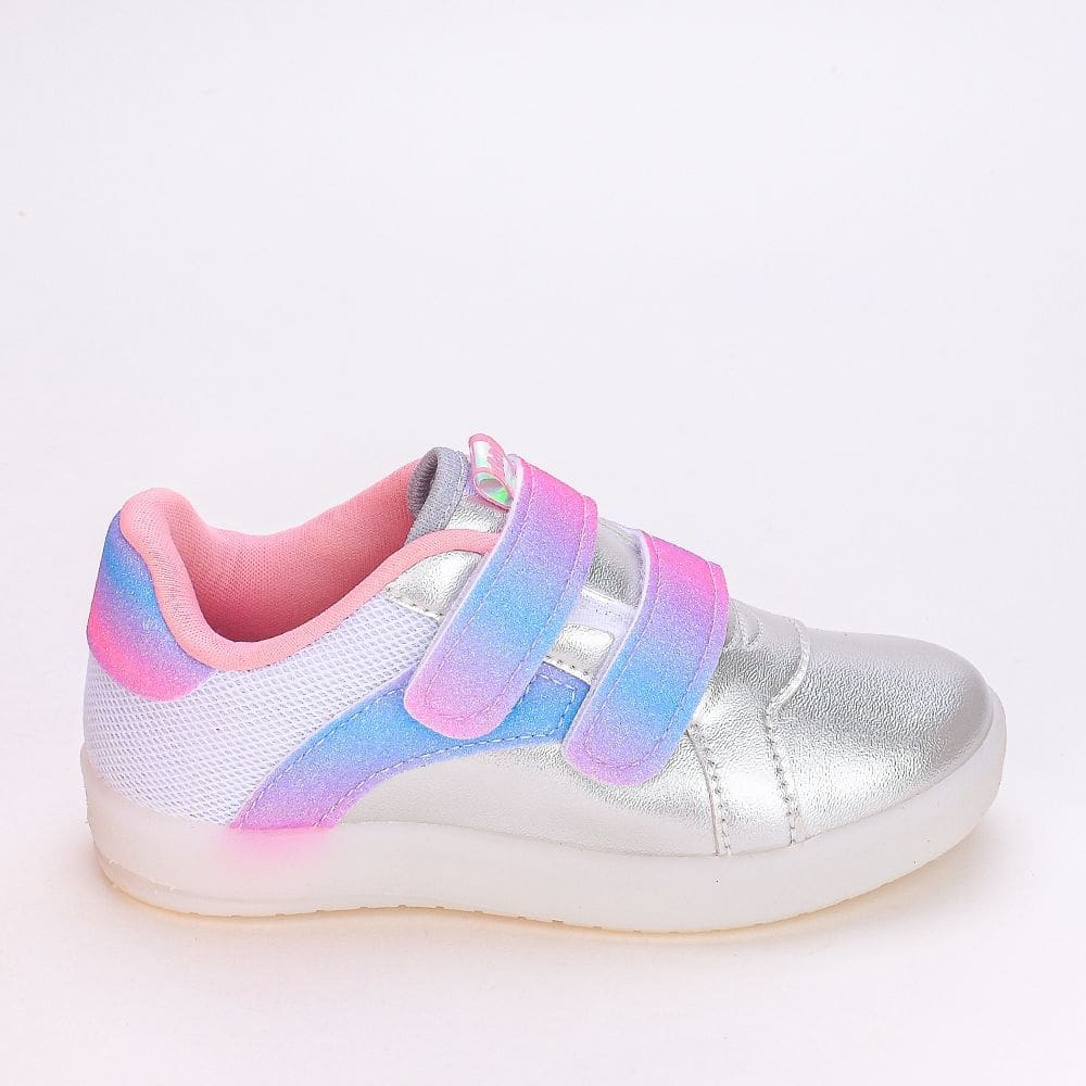 Tênis Infantil Feminino Kidy Metálico com Strass Prata