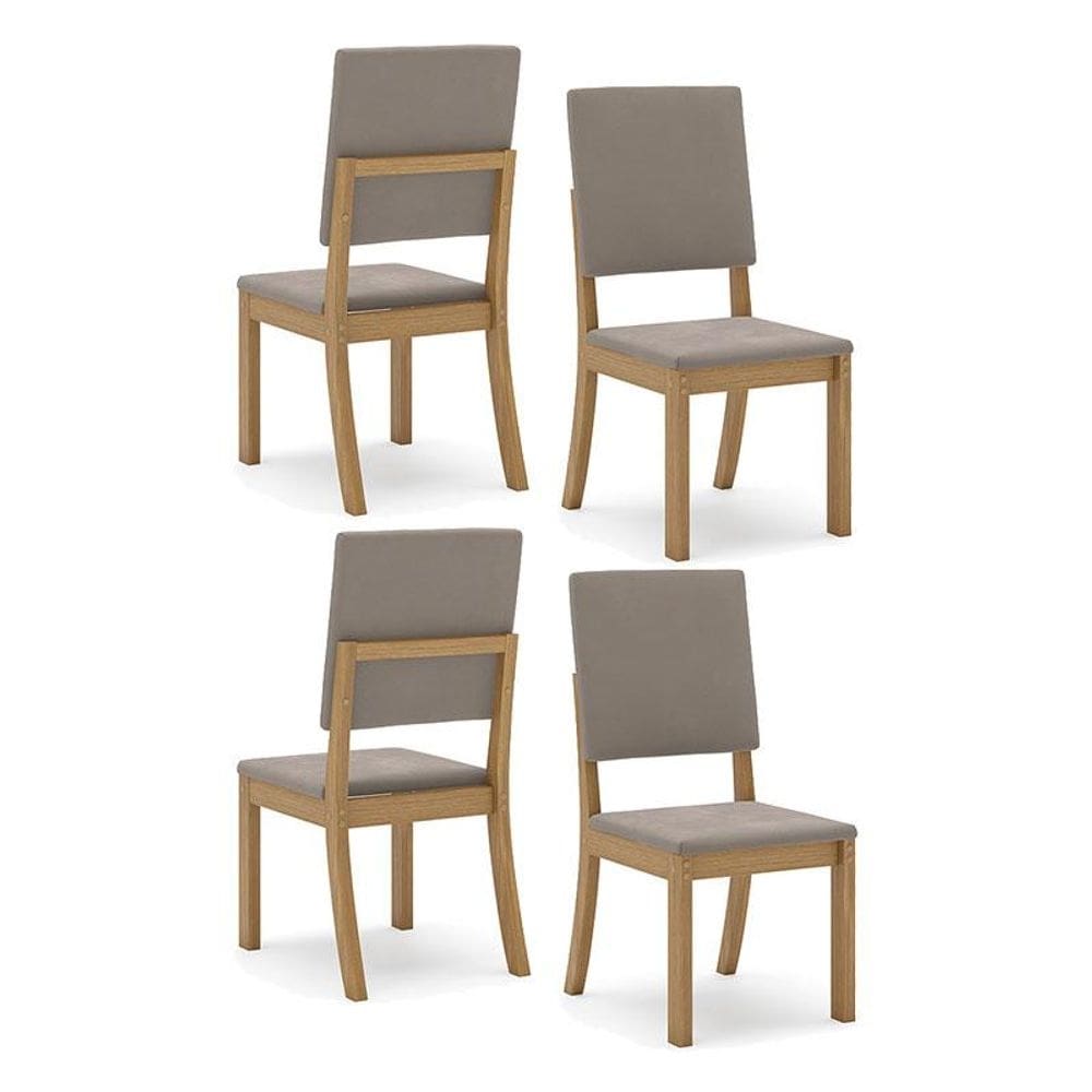 Cadeira para Mesa de Jantar Milla Kit 4 Peças Nature Marrom Amêndoa - Henn