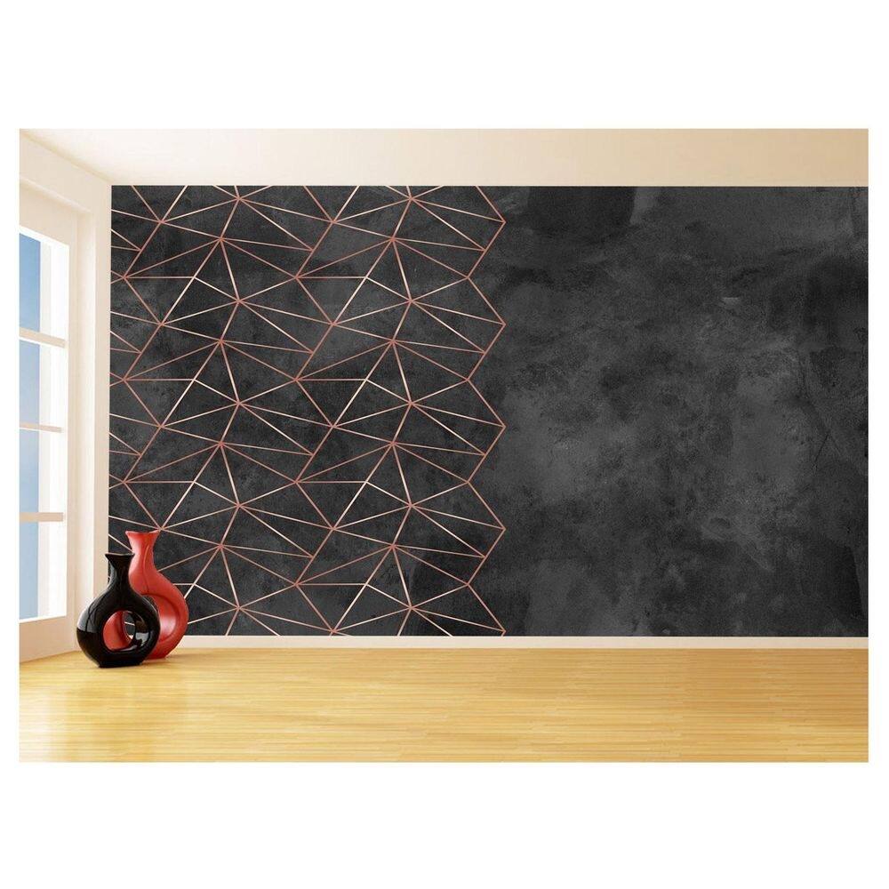 Papel De Parede 3D Concreto Linhas Dourado Rose 3,5M Kkt255