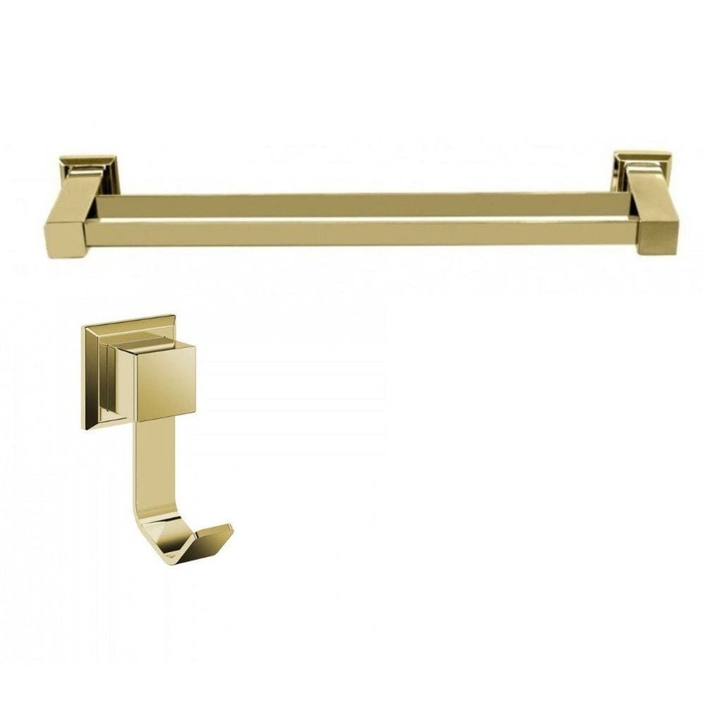 Kit com Porta Toalha de Banho Duplo 62cm e 1 Cabide  Ducon Metais Gold