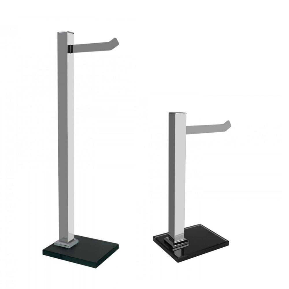 Kit 1 Papeleira de Chão e 1 Porta Toalhas de Bancada com Vidro Ducon Metais Cromado