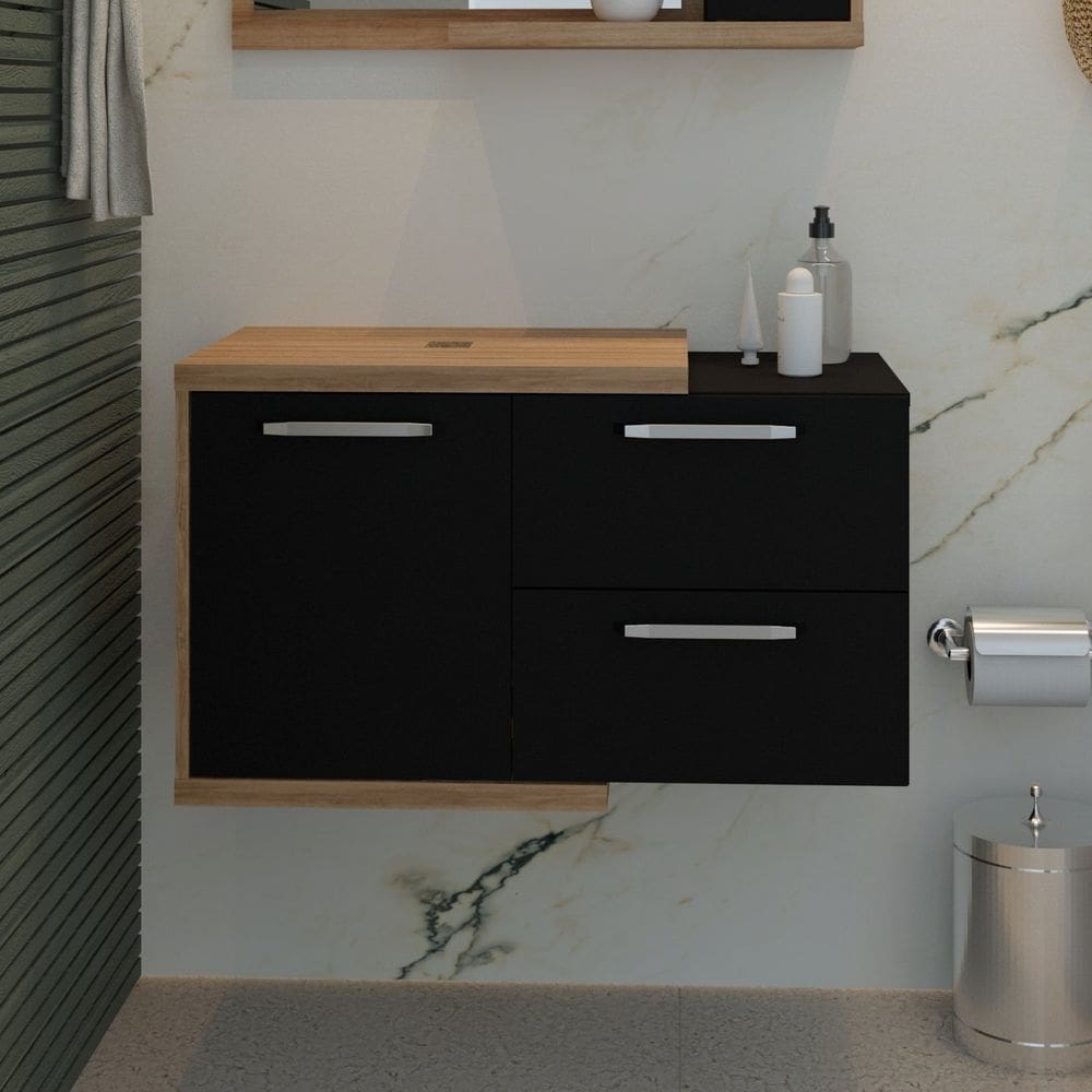 Armário Gabinete Nexus 83P Contemporâneo Lâmina Mel/Preto Ônix