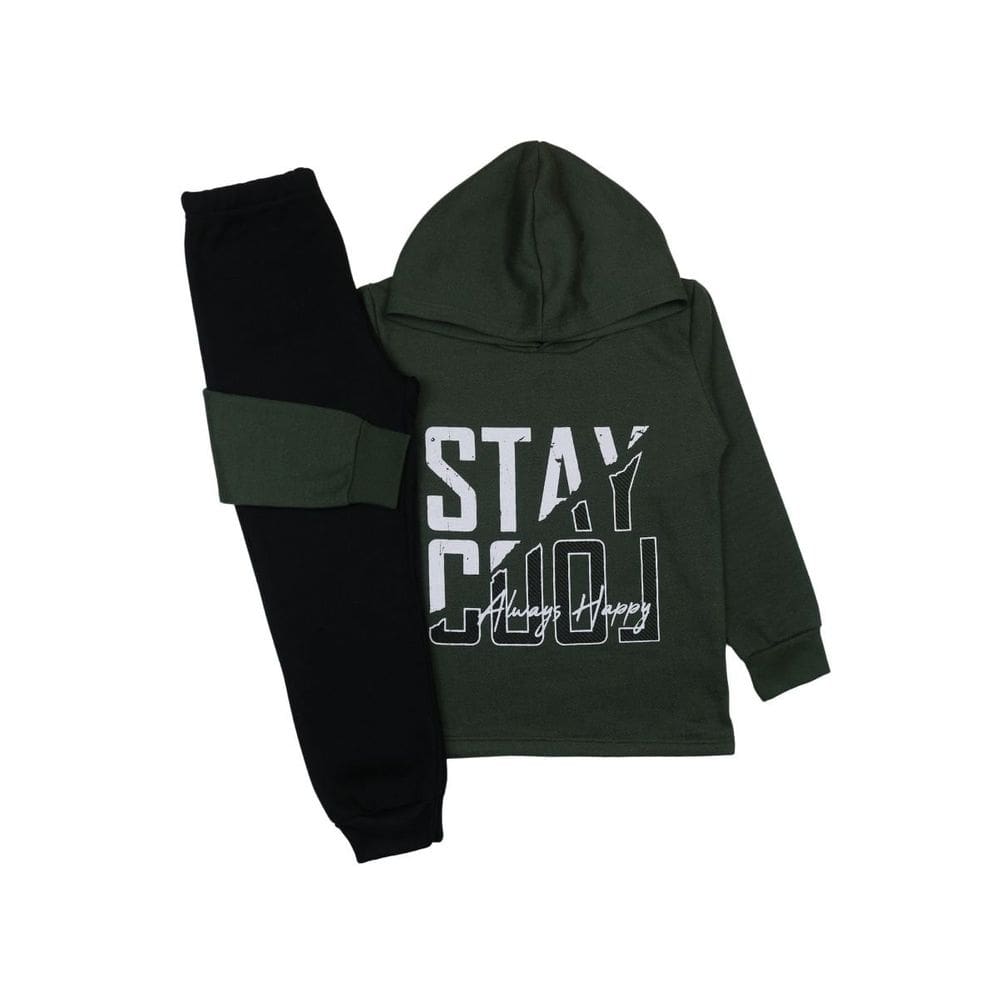 Conjunto Moletom Flanelado Menino Blusa Capuz Verde Escuro e Preta