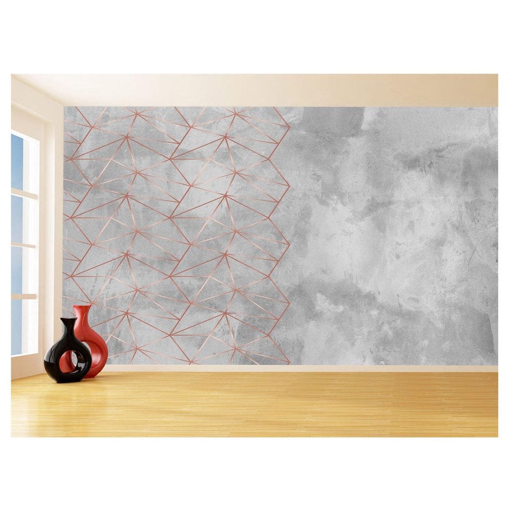 Papel De Parede 3D Concreto Linhas Dourado Rose 3,5M Kkt259