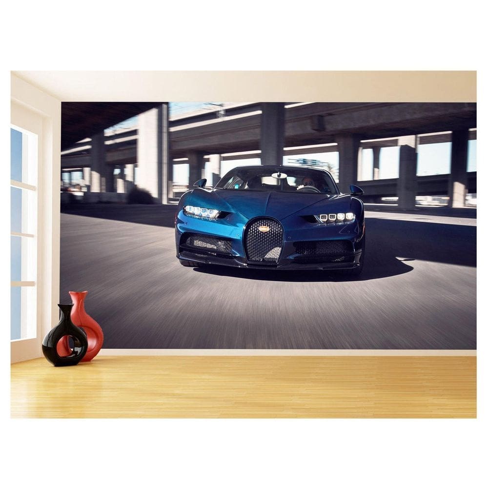 Papel De Parede 3D Carro Bugatti Chiron Pista 3,5M Car19
