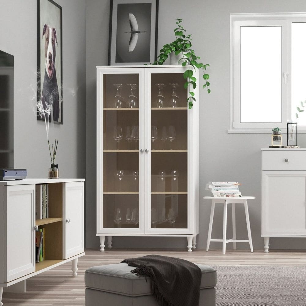 Cristaleira Estante Para Livros 2 Portas Vidro E-957 Branco