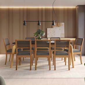 Conjunto para Sala de Jantar com Mesa Petra e 8 Cadeiras Cinza
