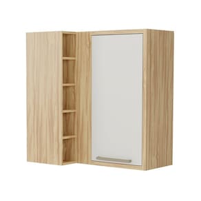 Armário Aéreo de Cozinha Canto Reto com 1 Porta e Mini Adega 100% MDF Vicenza Espresso Móveis Amêndoa/Off White