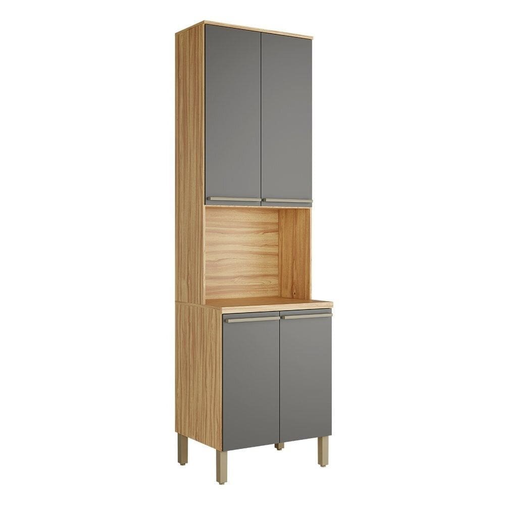 Paneleiro com 4 Portas e Espaço Para Micro-ondas 100% MDF Itália Espresso Móveis Amêndoa/Cinza