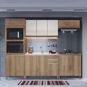 Cozinha Modulada Completa 5 Peças 12 Portas 2 Gavetas Montreal Castani/Off-White