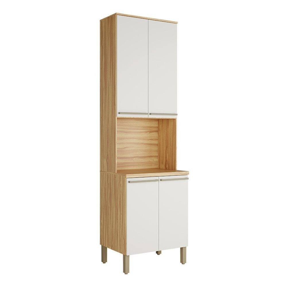 Paneleiro com 4 Portas e Espaço Para Micro-ondas 100% MDF Itália Espresso Móveis Amêndoa/Off White