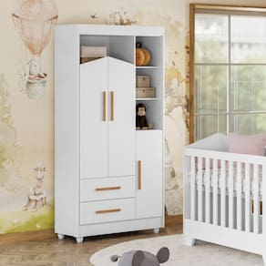 Guarda-Roupa 3 Portas 2 Gavetas Duda Branco/Amadeirado/Branco