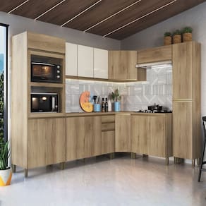 Cozinha Modulada Completa 8 Peças 16 Portas 2 Gavetas Montreal Castani/Off-White