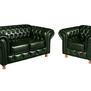 Conjunto Sofá 2 Lugares e Poltrona Luis XV Chesterfield Vintage Verde