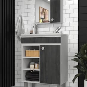 Conjunto Balcão para Banheiro com Espelheira Siena 55 Branco/ Carbono