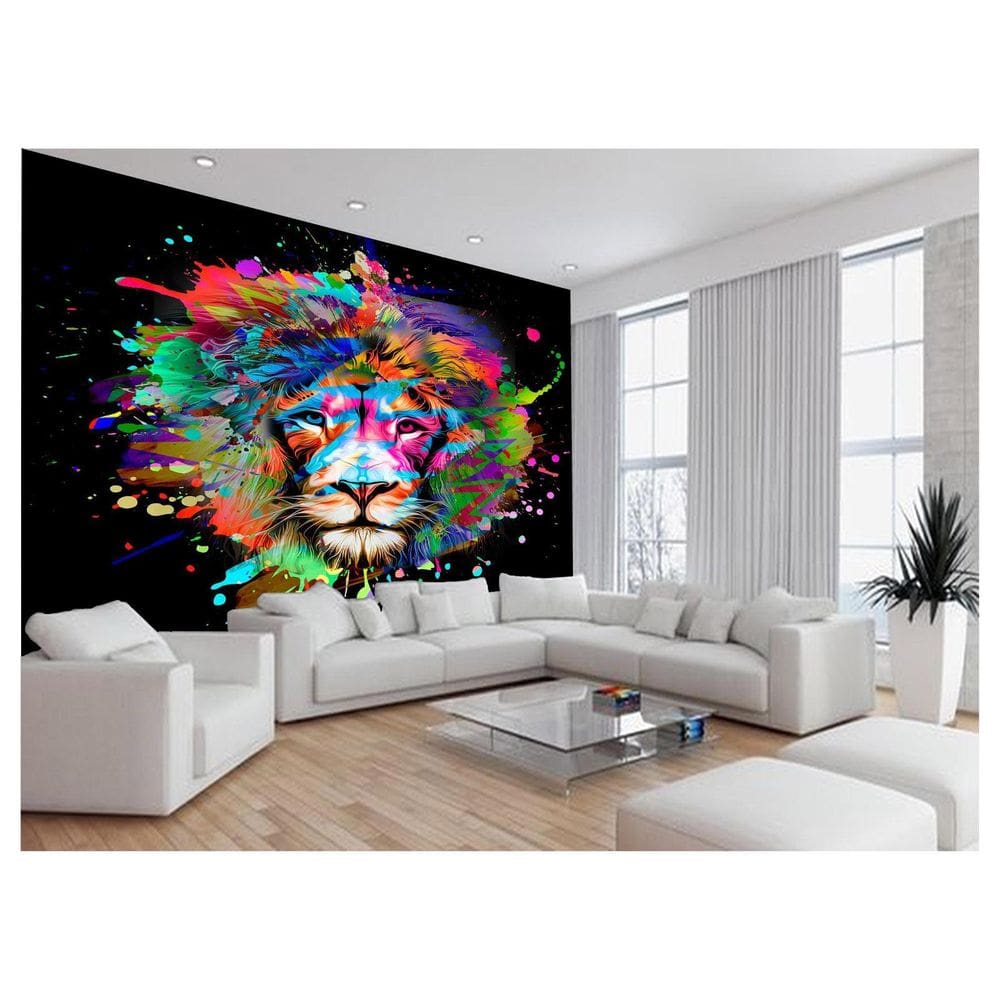 Papel De Parede Animais Leão Rosto Arte Cores 3,5M Anm462
