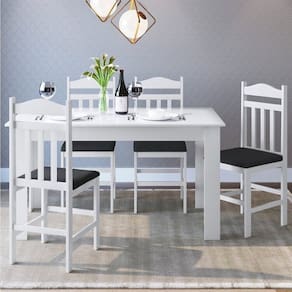 Conjunto Sala de Jantar Mesa Fixa com 4 Cadeiras Branco