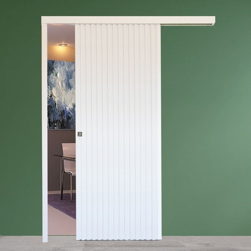 Kit Para Porta de Correr Ripada Branco 82cm com Fechadura Branco