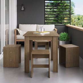 Conjunto Mesa para Sala de Jantar com 4 Banquetas Ameixa Negra
