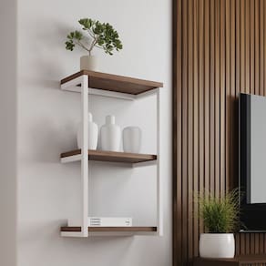 Nicho de Parede Industrial para Quarto 3 Prateleiras Milão - Branco e Imbuia