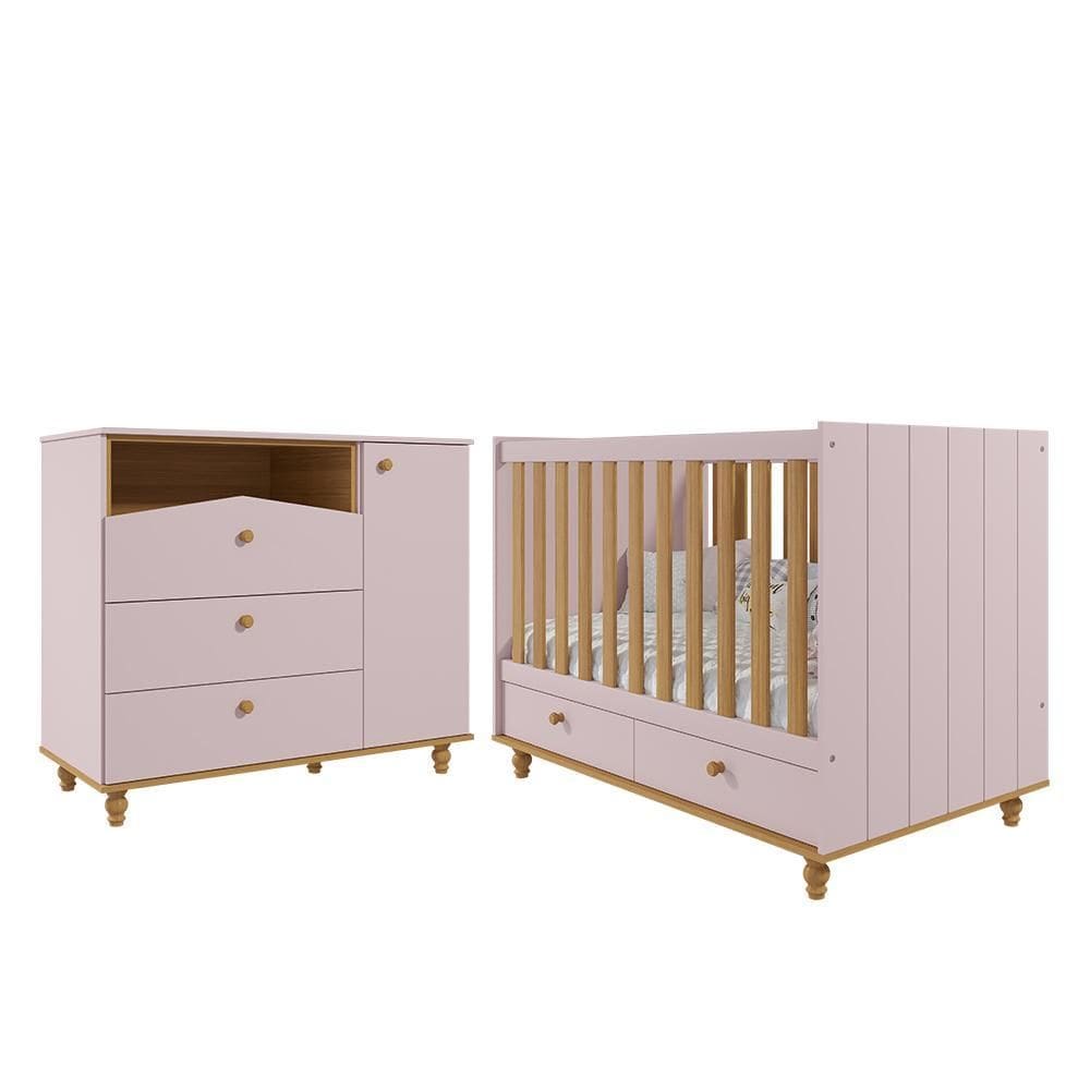 Jogo de Quarto Infantil Cômoda Casinha 1 Porta e Berço Americano Candy - Permóbili Baby