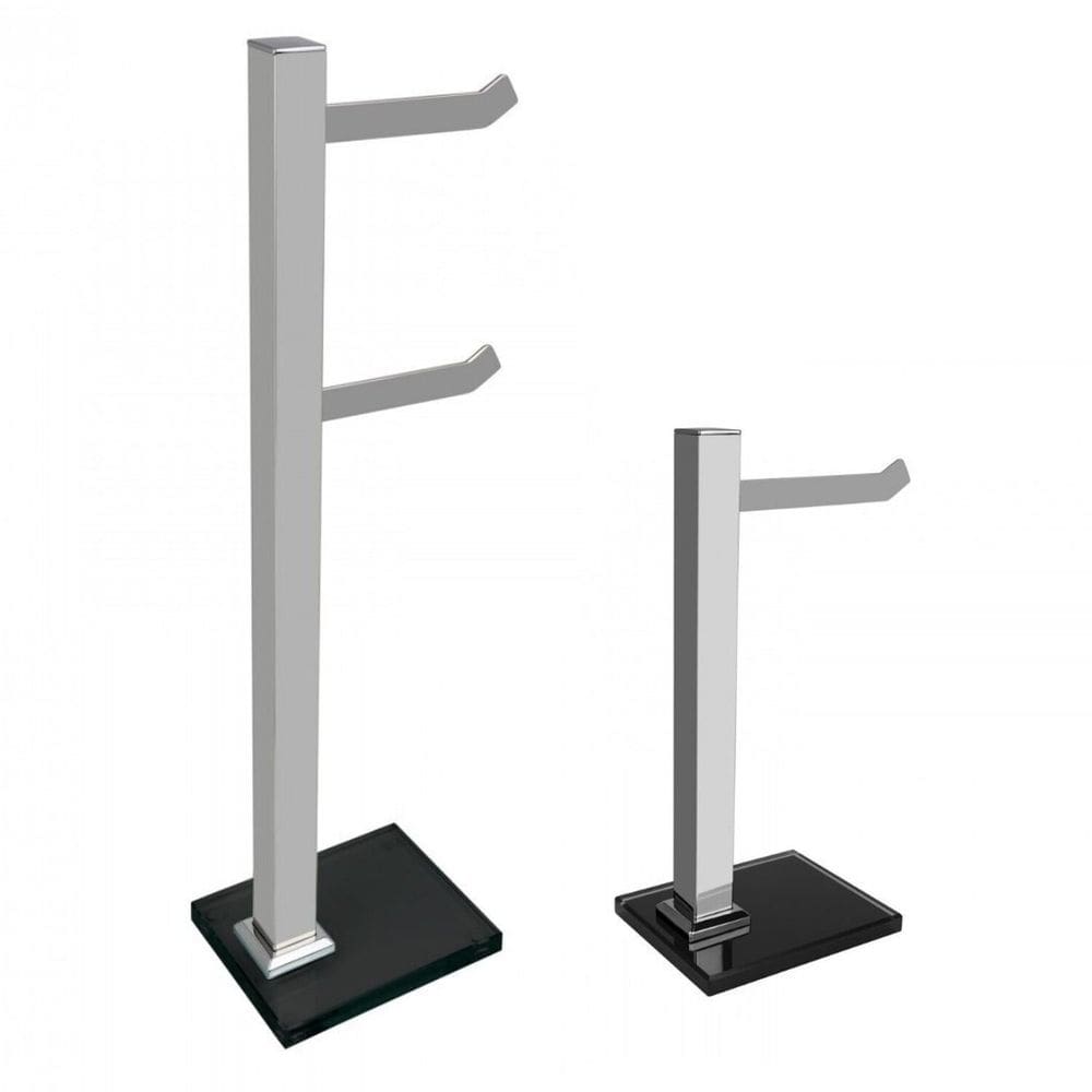 Kit 1 Papeleira de Chão e 1 Porta Toalhas de Bancada com Vidro Incolor Ducon Metais Cromado