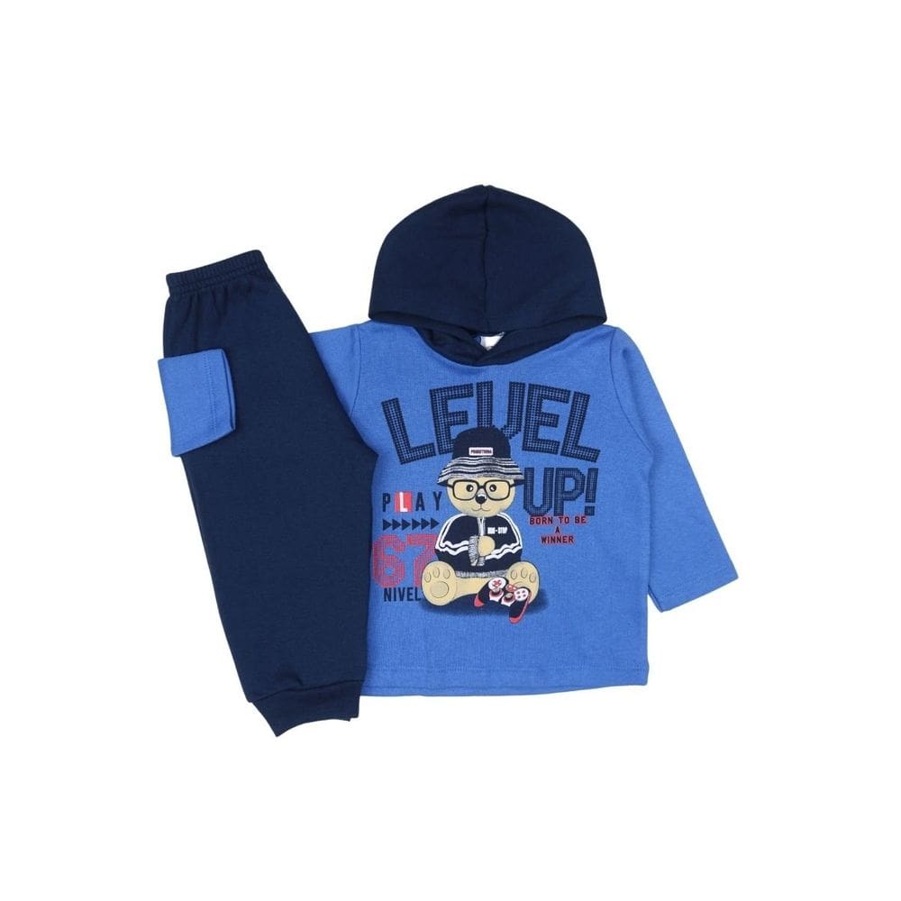 Conjunto Moletom Azul Bebê Menino Urso Inverno Frio