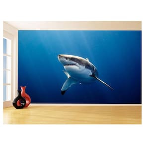 Papel De Parede 3D Fundo Do Mar Tubarão Branco 3,5M Fm120