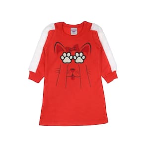 Vestido Moletom Flanelado Vermelho Menina com Pegadas Lindo