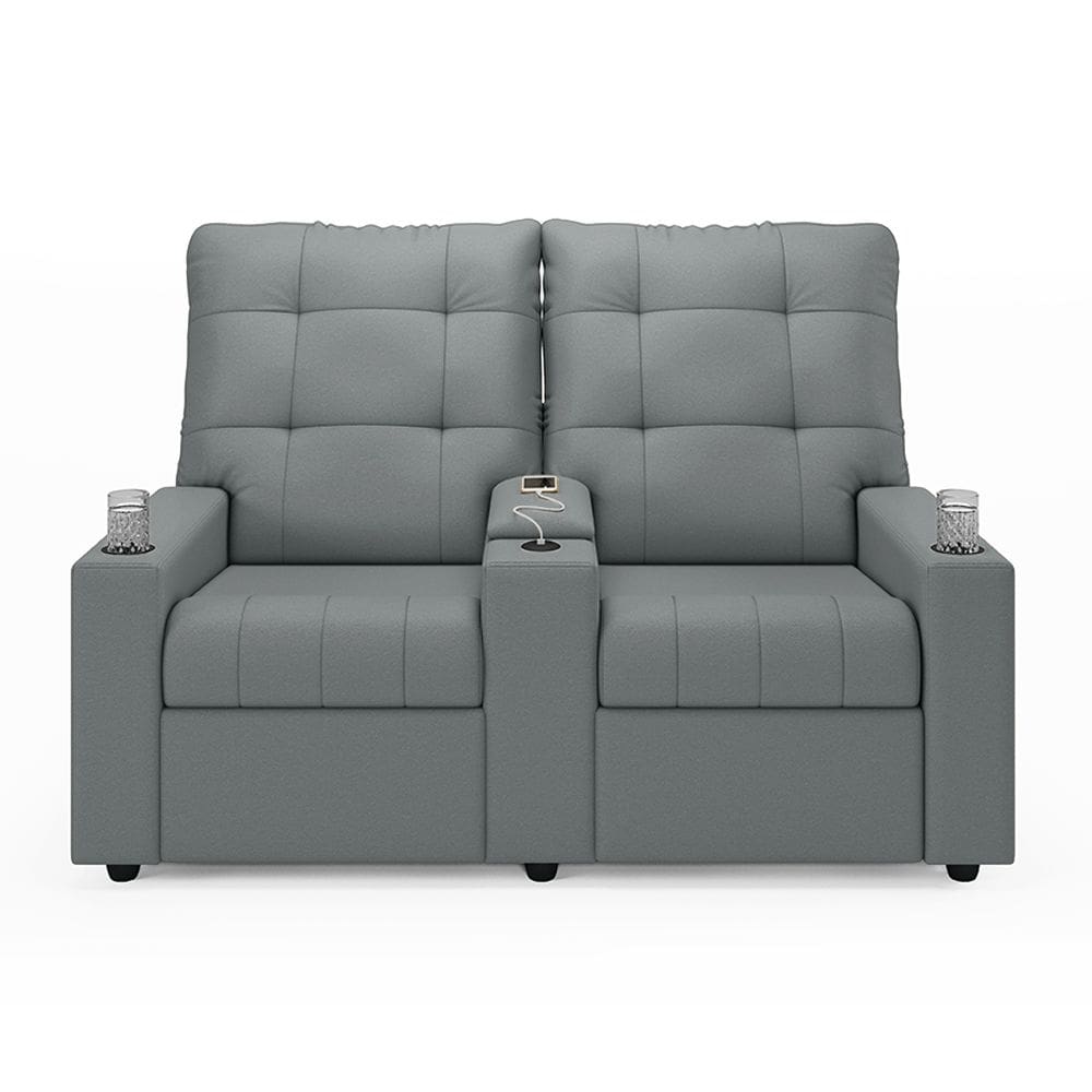 Poltrona Reclinável Para Cinema Parma 2 Lugares Baú USB PU Cinza FH1 - D`Rossi
