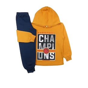 Conjunto Moletom Flanelado Menino Blusa Capuz Laranja e Azul Marinho