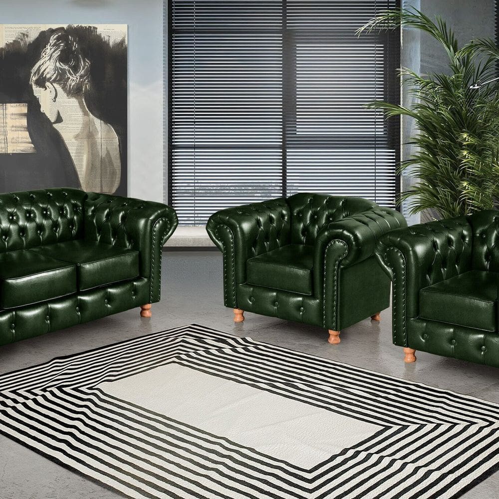 Conjunto de Sofá Luís Xv 2 Lugares + 2 Poltronas Chesterfield Capitonê Verde