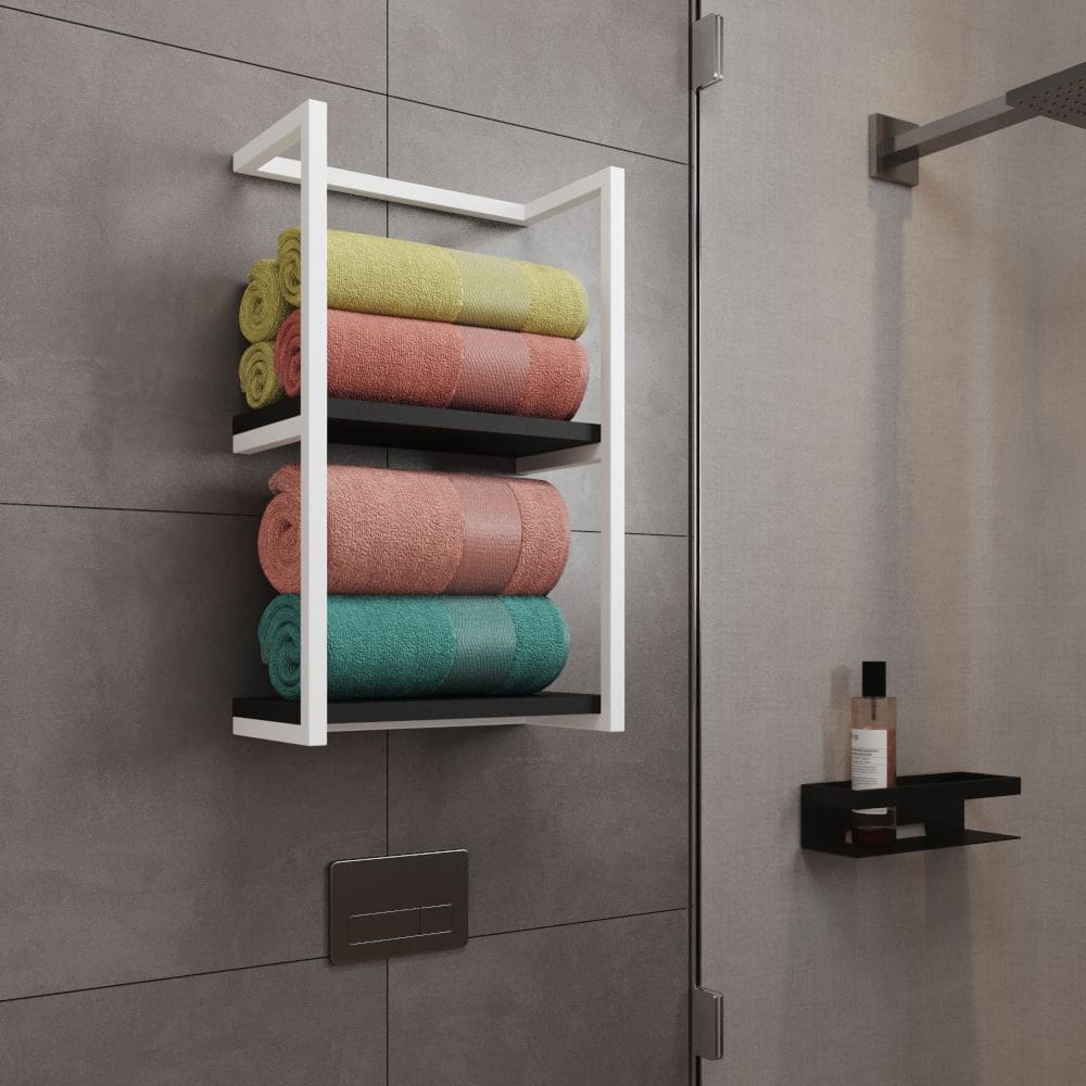 Toalheiro para Banheiro Estilo Industrial Sahy - Branco e Prateleira Preta