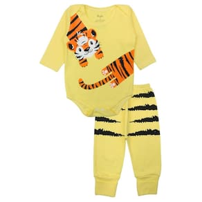 Conjunto Body Bebê Longo Algodão Amarelo Estampado Menino