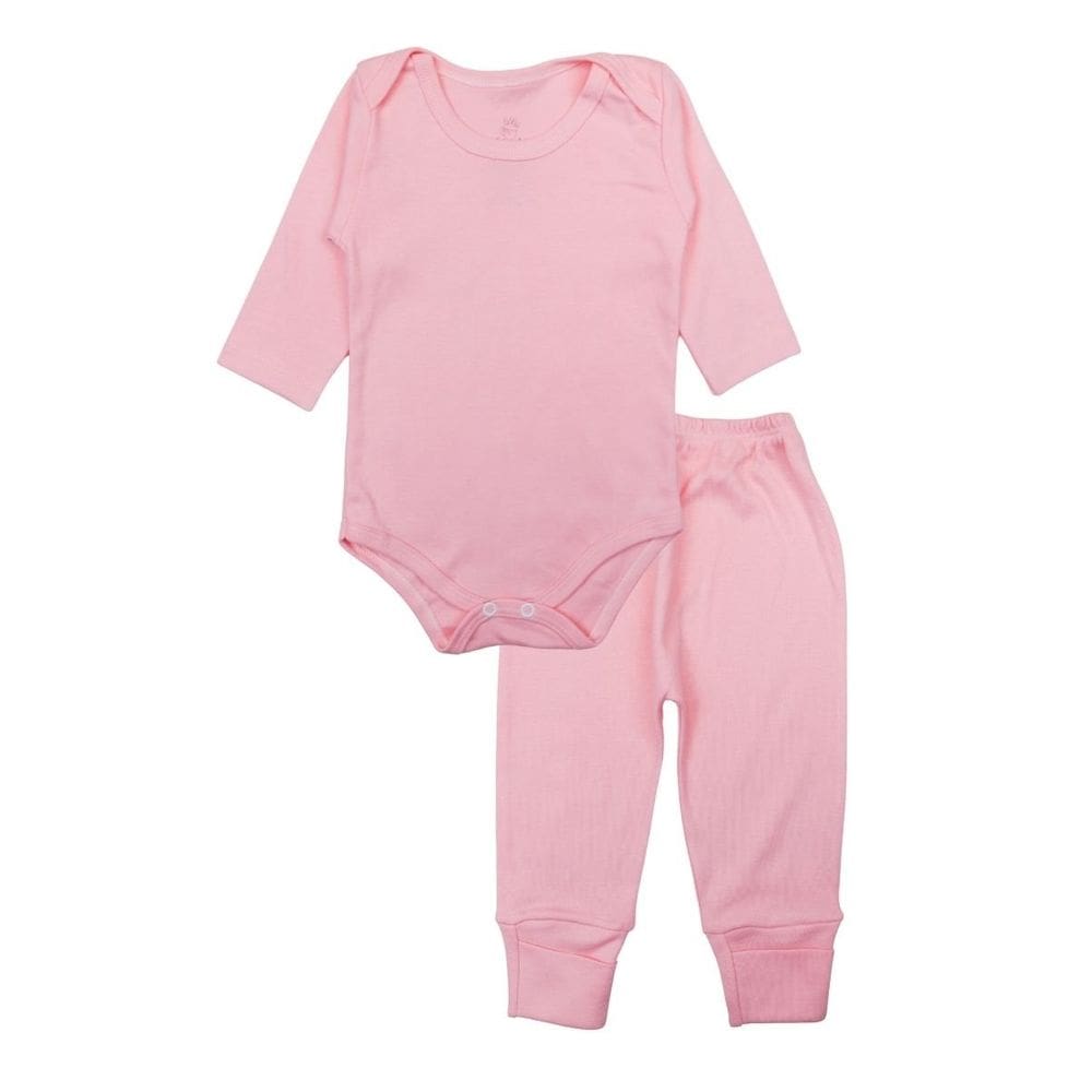 Conjunto Body Bebê Longo Algodão Rosa Claro Liso Menina