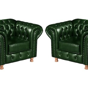 Conjunto 2 Poltronas Luis XV Chesterfield Vintage Molas Ensacadas Verde