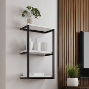 Nicho de Parede Industrial para Quarto 3 Prateleiras Milão - Preto e Branco