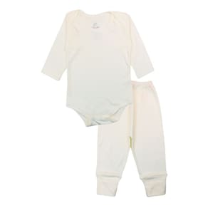 Conjunto Body Bebê Longo Algodão Bege Liso Unissex