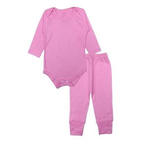Conjunto Body Bebê Longo Algodão Rosa Escuro Liso Menina