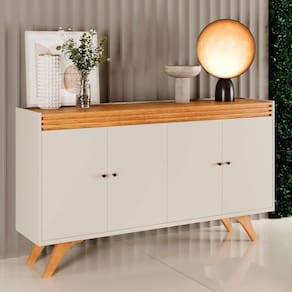 Balcão Buffet Madrid 4 Portas Off White/Naturalle - Mavaular