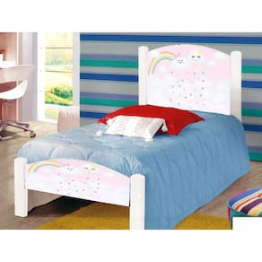 Cama Montessoriana Solteiro Infantil Nuvem Rosa Adesivada com Colchão