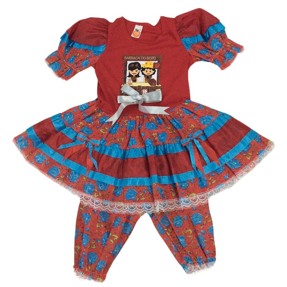 Vestido infantil junino caipirinha e short Gugudada vermelho