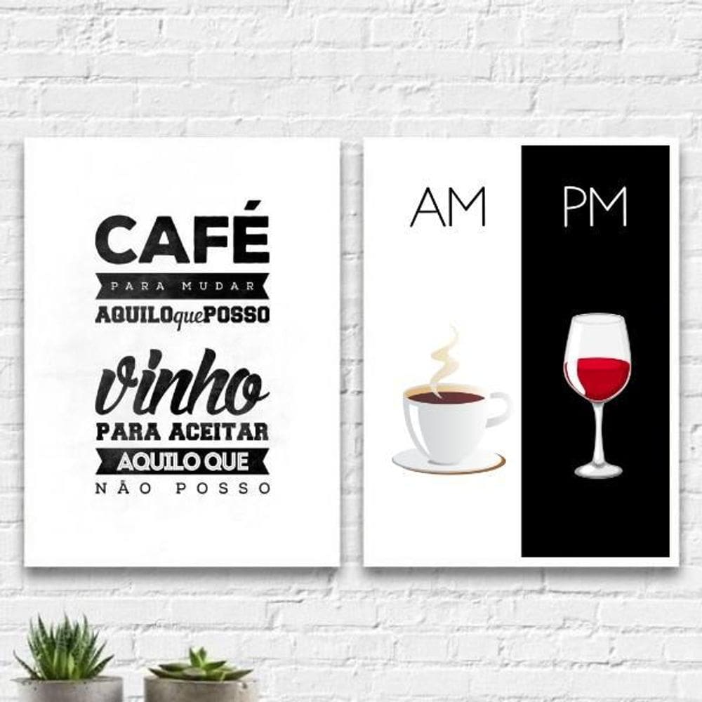 Kit 2 Quadros Café E Vinho 33X24Cm - Com Vidro