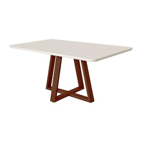 Mesa de Jantar Luxo 120x90 Tampo Mdf/vidro para 4 Lugares Pés Madeira Maciça Pérola - Imbuia/off Whi