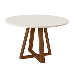 Mesa de Jantar Luxo Tampo Mdf/vidro Redonda para 4 Lugares Pés Madeira Maciça Pérola - Imbuia/off Wh
