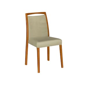 Cadeira De Jantar Luxo Estofada Jade Veludo Bege Base Madeira Maciça