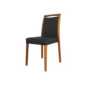 Cadeira De Jantar Luxo Estofada Jade Couro Preto Base Madeira Maciça