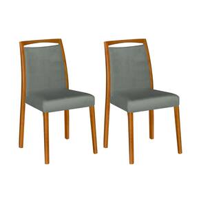 Kit 2 Cadeiras De Jantar Luxo Estofadas Jade Veludo Cinza Base Madeira Maciça